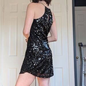 Express Black Sequin Mini Dress